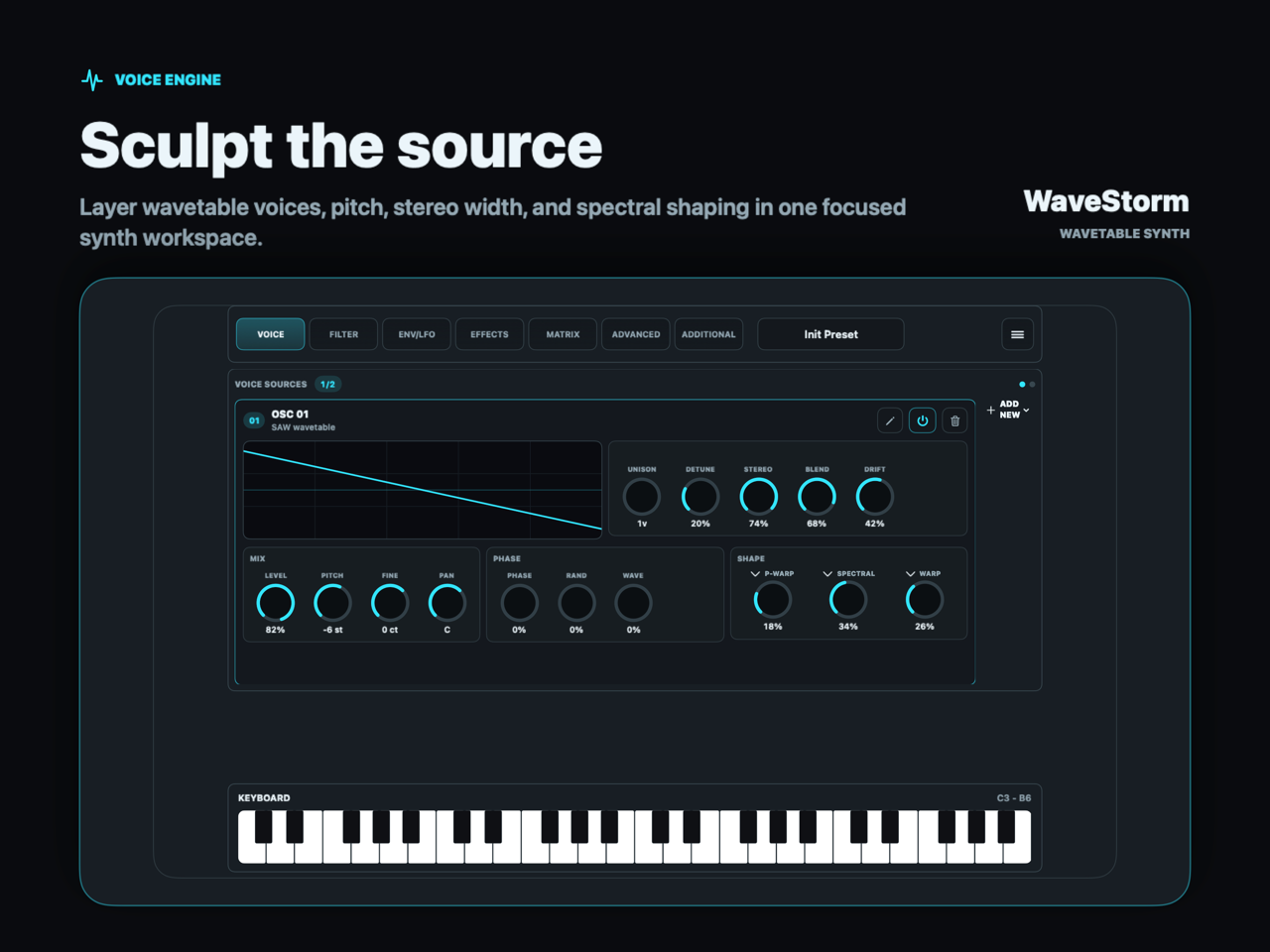 WaveStorm oscillator workspace on iPad