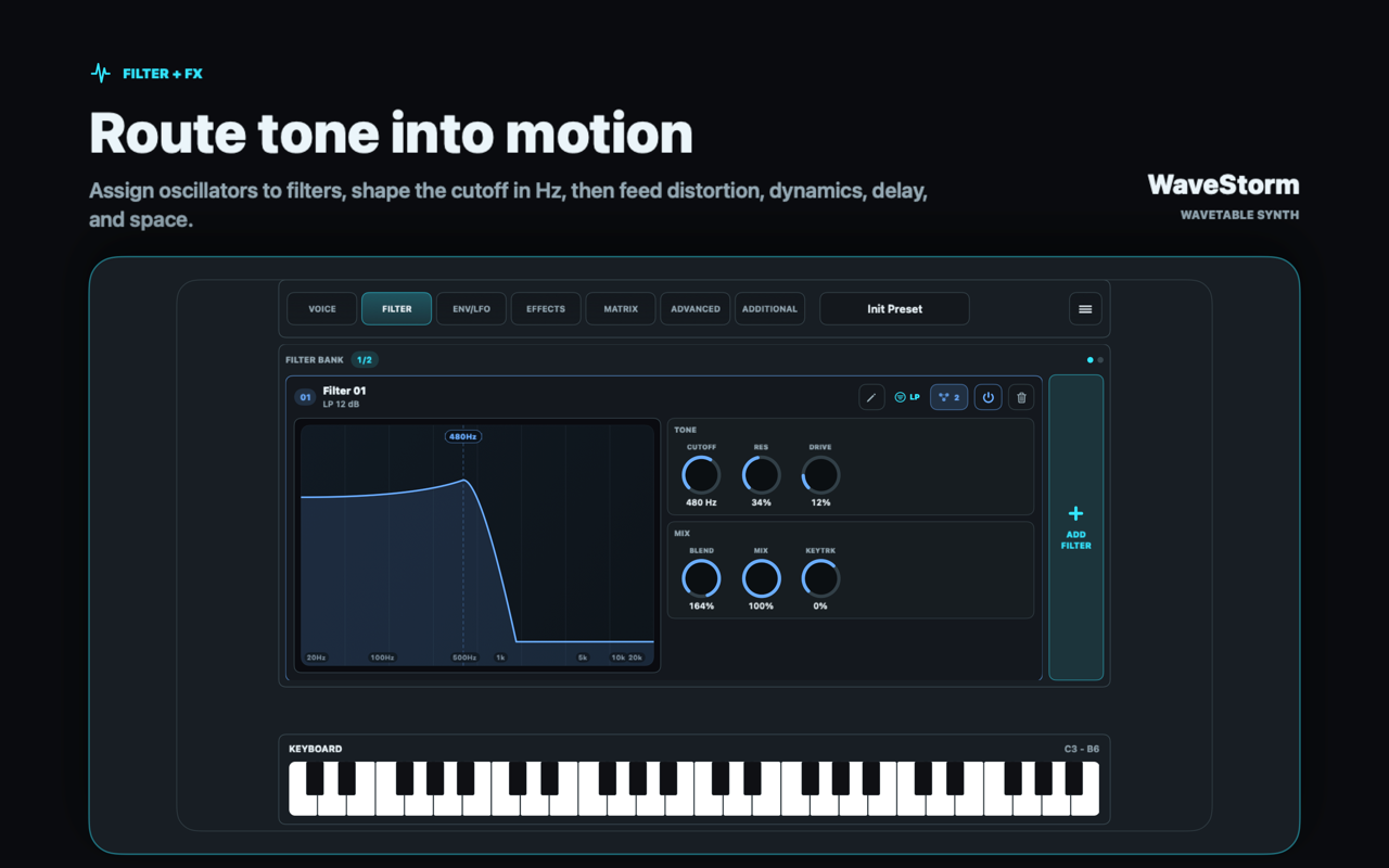 WaveStorm filter and effects workspace on Mac